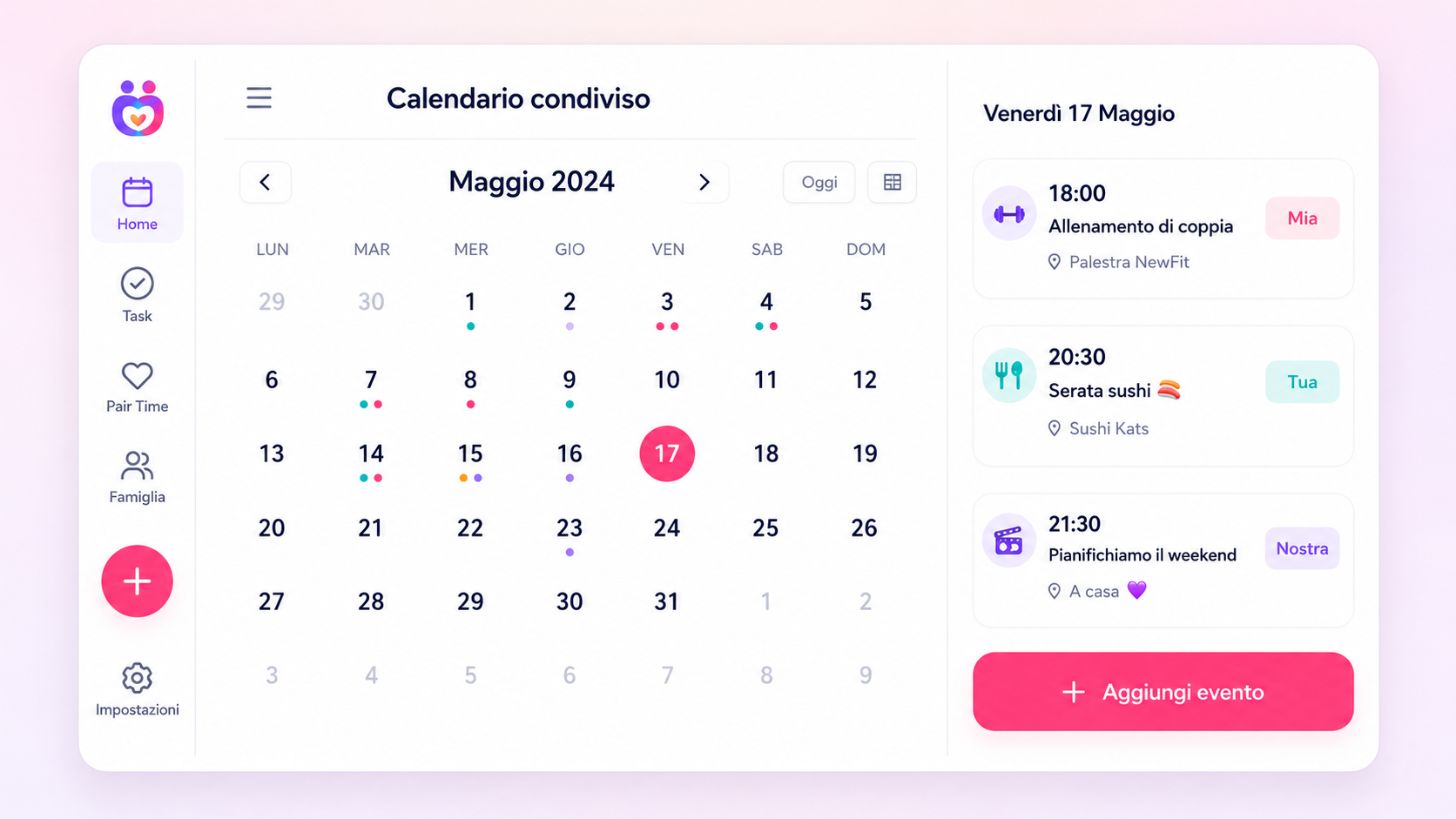 Mockup calendario condiviso Pairly